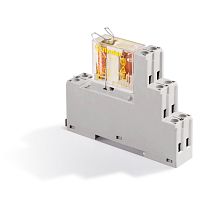 Интерфейсный модуль (сборка 50.12.9.024.5000 + 95.05.7SMA), электромеханическое реле безопасности, 2CO 8A, контакты AgNi+Au, питание 24В DC, категория защиты IP20, винтовые клеммы, металлическая клипса | код 481290245007SMA | FINDER