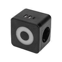 Двойник электрический Куб 16А с/з+2хUSB-A 2.4А+USB Type-C 3А с ночной подсветкой черн. | код 11-1252 | Rexant