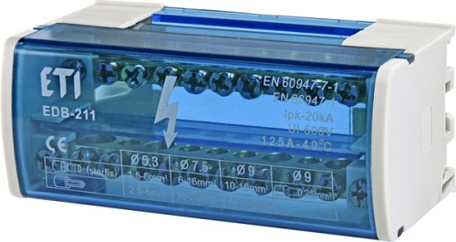 Блок распределительный EDB-211 2p, L+PE/N, 125A (11 выходов) | код 001102301 | ETI Блок распределительный EDB-211 2p, L+PE/N, 125A (11 выходов) | код 001102301 | ETI
