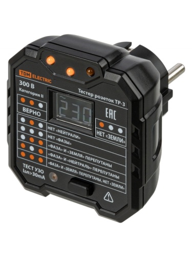 Тестер розеток и УЗО ТР-3 с индикацией напряжения TDM | код SQ0595-0003 | TDM