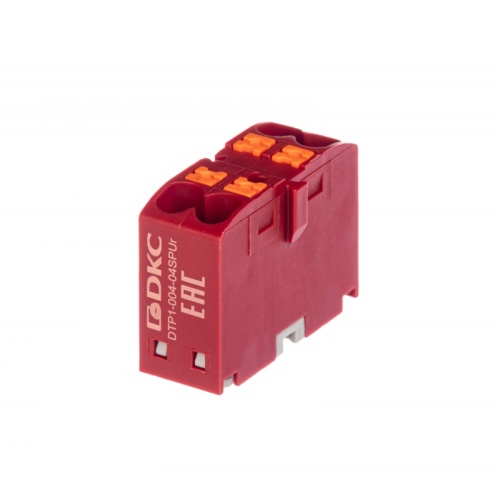Блок распределительный, зажим push-in, 4 точки подключения 2,5 кв.мм, красный | код DTP1-004-04SPUR | DKC Блок распределительный, зажим push-in, 4 точки подключения 2,5 кв.мм, красный | код DTP1-004-04SPUR | DKC