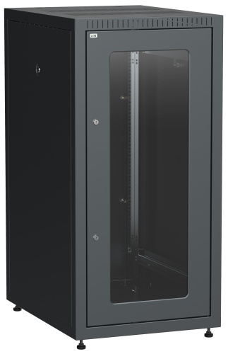 ITK Шкаф сетевой напольный LINEA E 18U 600х800мм стеклянная передняя дверь задняя металлическая черный | код LE05-18U68-GM | IEK