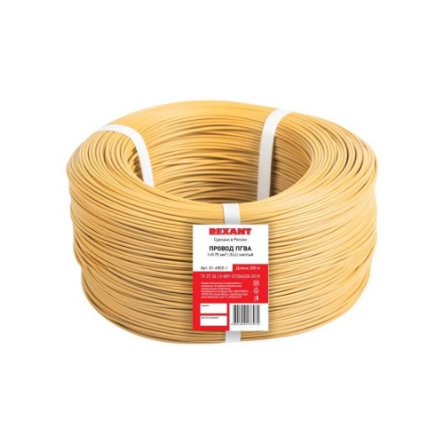Провод ПГВА 1х0.75 мм2, Cu, желтый, бухта 200 м, | код 01-6502-1 | REXANT