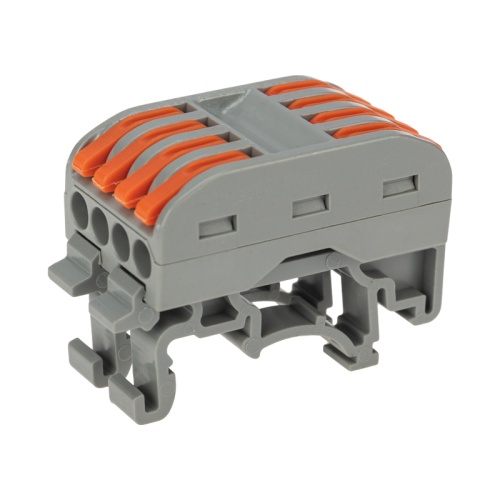 Клемма СМК 222-424D проходная 4-полюсная, с креплением на DIN-рейку (0,08-4 мм кв) серая (50 шт./уп.) REXANT | код 07-5237 | REXANT