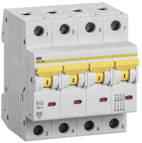 Выключатель автоматический ВА47-60M 1Р 10А 6кА B | код MVA31-1-010-B | IEK