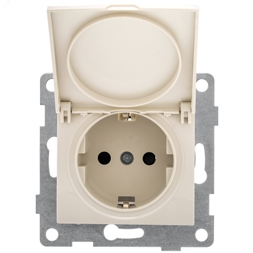 GUSI Bravo механизм розетки 1-ой с/з с з/ш и крышкой, скрытая установка, 16А, 250В. Цвет бежевый. | код С10Р91-003 | GUSI ELECTRIC