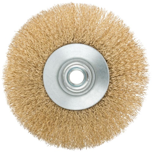 Кордщетка, тип ''колесо'' с наклоном, гайка М14, стальная волнистая латунированная проволока 125 мм | код 38928М | FIT фото 4