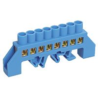 Шина N нулевая в комбинированном синем изоляторе на DIN-рейку 8x12 мм 8 групп REXANT | код 11-2314 | REXANT