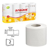 Бумага туалетная бытовая, спайка 8 шт., 2-х слойная, (8х19 м), LAIMA/ЛАЙМА, белая, 126905 | код 126905 | ЛАЙМА