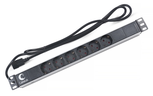 Cabeus PDU-6P-2IEC Блок евророзеток для 19 шкафов, горизонтальный, 6 розеток, 10 A, без выключателя, алюминиевый корпус, шнур 2 м, вилка IEC 320 C14 | код 7289c | Cabeus