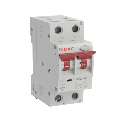 Выключатель автоматический дифференциального тока двухполюсный MDR63N, 32A, 100мА, тип A, C, 6кА, электронный, серии YON MAX | код MDR63N-1N3C32-A | DKC