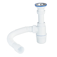 Сифон ЭЛИТ для моек и раковин 1'1/2 x 40/50 мм с нержавеющей чашкой 70 мм, гофротрубой L800 мм, литой выпуск | код 30980617 | VIRPlast