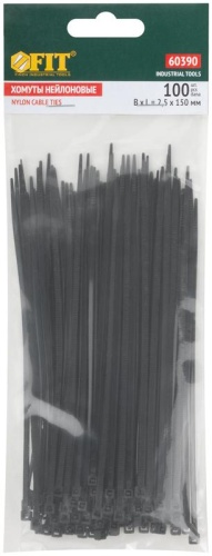 Хомуты нейлоновые, черные для проводов 100шт., 150х2,5мм | код 60390 | FIT фото 3