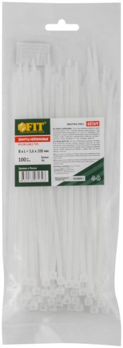 Хомуты нейлоновые для проводов, белые 100 шт., 3,6х200 мм | код 60369 | FIT фото 3