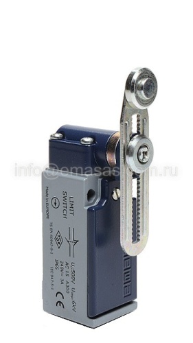 L51K13MEM122 Выключатель концевой быстрого переключения угловой 2-направленный с пластмассовой консолью, стальным роликом Ф18мм на коротком регулируемом рычаге (1НО+1НЗ) | код L51K13MEM122 | EMAS