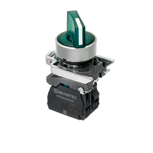 Переключатель на 3 положения с фиксацией и подсветкой, зеленый, 1NO, 220V AC/DC, IP65, металл MTB4-BK33713 | код 137180 | MEYERTEC