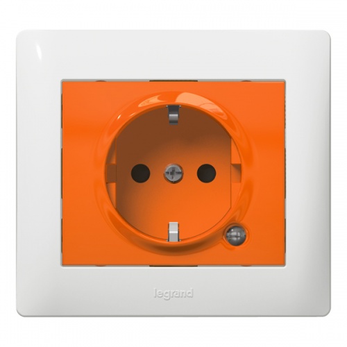 Розетка - Galea Life - немецкий стандарт - 2К+3 - с индикацией - с защитными шторками - оранжевая лицевая панель | код 771045 | Legrand