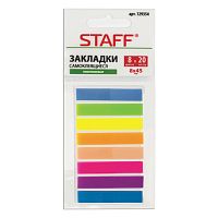 Закладки клейкие STAFF, НЕОНОВЫЕ пластиковые, 45х8 мм, 8 цветов х 20 листов, на пластиковом основании, 129354 | код 129354 | STAFF
