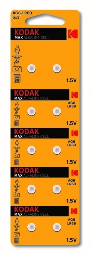 Батарейка AG6 (370) LR920, LR69 [KAG6-10] MAX Button Cell (100/1000/98000) | код Б0044711 | KODAK