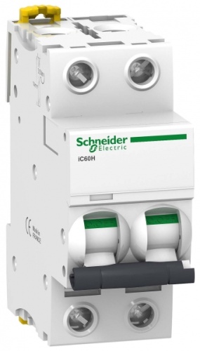 Выключатель автоматический двухполюсный iC60H 6А C 10кА | код. A9F89206 | Schneider Electric 