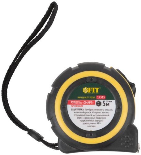Рулетка Смарт 5мх19мм калибр. лента; нейлон. покрытие; магн. крючок; прорезиненный корпус FIT 17315