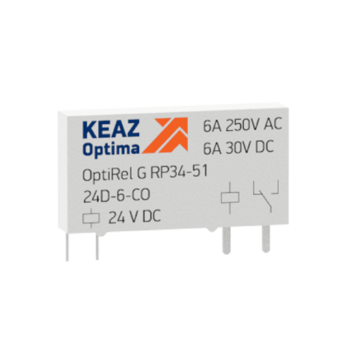 Ультратонкое промежуточное реле 6 А OptiRel G RP34-51-24D-6-CO-G | код 281146 | КЭАЗ