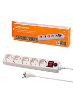 Сетевой фильтр СФ-05В выключатель, 5 гнезд, 5 метров, с/з, ПВС 3х0,75мм2 10А/250В белый TDM | код SQ1304-0018 | TDM