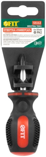 Отвертка "Универсал" CrV сталь прорезиненная ручка профи 6х38мм РН2 FIT 55112 фото 3