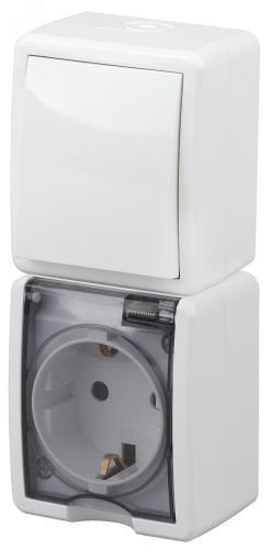 Блок розетка+выкл. верт. IP54, 16A(10AX)-250В, ОУ, Эра Эксперт, белый, 11-7407-01 | код Б0036004 | ЭРА