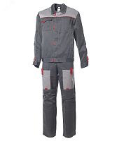 Костюм мужской ФАВОРИТ-2 куртка, полукомбинезон, цвет тёмно-серый с серым и красным, р-р 56-58 112-116/170-176 | код 114714 | Эталон-Спецодежда