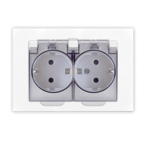 Розетка 2-м СП Афина 16А IP20 с заземл. c прозрачной крышкой в сборе бел. | код A0031 | Universal
