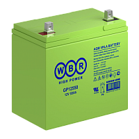 WBR GP12550 Аккумуляторная батарея для ИБП, напряжение: 12В, ёмкость: 55Ач, клеммы типа: F15, под болт и гайку М8. Размеры ВШГ: 226x135x214мм, вес: 17,1кг. Срок службы: 8 лет. | код WBR GP12550 | WBR