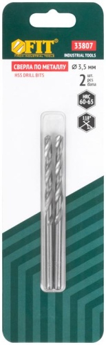 Сверла по металлу HSS полированные в блистере 3.5 мм (2 шт) | код 33807 | FIT фото 3