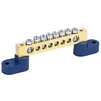 Шина N нулевая 8х12 мм на двух угловых синих изоляторах 8 групп REXANT | код 11-2333 | REXANT