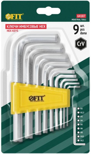 Ключ шестигранный 2-12мм в пластик. держателе CrV сталь (уп.9шт) FIT 64187 фото 3