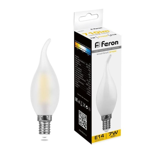 Лампа светодиодная LED 7вт Е14 теплый матовая свеча на ветру FILAMENT | код 25786 | Feron Лампа светодиодная LED 7вт Е14 теплый матовая свеча на ветру FILAMENT | код 25786 | Feron