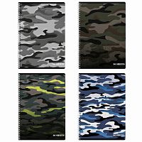 Тетрадь А4, 96 л., BRAUBERG, гребень, клетка, обложка картон, Military , 404057 | код 404057 | BRAUBERG