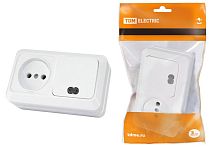 Блок комбинированный выкл. 1-кл. с/п 10А + розетка 2П 10А 250В БКВР IP20 белый Ладога TDM | код SQ1801-0107 | TDM