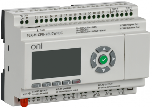 Микро ПЛК PLR-M. CPU с WiFi DI16/DO08(R)/02(T) 24В DC ONI | код PLR-M-CPU-26U0WFDC | ONI