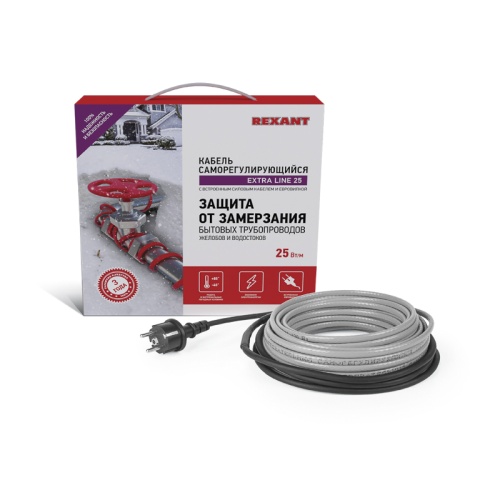 Кабель греющий саморегулирующийся REXANT Extra Line 25MSR-PB, на трубу, 6 м/150 Вт | код 51-0641 | REXANT Кабель греющий саморегулирующийся REXANT Extra Line 25MSR-PB, на трубу, 6 м/150 Вт | код 51-0641 | REXANT