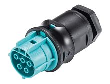 Розеточный разъем в панель, М20, IP68(69k), 5 полюсов, винтовая фиксация провода, номинальные характеристики: 250/400V, 20A, цвет контактной вставки: бирюзовый, цвет корпуса: черный, серия RST Classic | код 96.051.6053.6 | Wieland