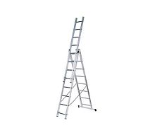 Лестница трехсекционная алюминиевая, 3 х 10 ступеней, H=285/481/674 см, вес 12.19 кг | код 65435 | FIT