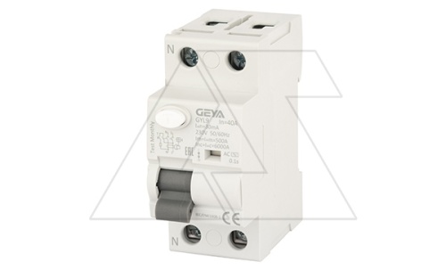 УЗО GYL9-2P-40A-30mA, 2P, 40A, 6 kA, 30mA, тип AC, 2M | код GYL92P40A30MA | GEYA