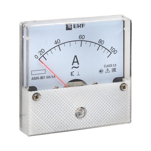 Амперметр AMA-801 аналоговый на панель (80х80) круглый вырез 100А трансф, подкл, | код ama-801-100 | EKF фото 2
