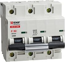 Автоматический выключатель ВА 47-100, 3P 31,5А (D) 10kA EKF | код. mcb47100-3-31.5D | EKF 