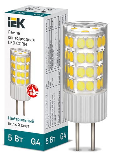 Лампа светодиодная CORN капсула 5Вт 230В 4000К керамика G4 | код LLE-CORN-5-230-40-G4 | IEK