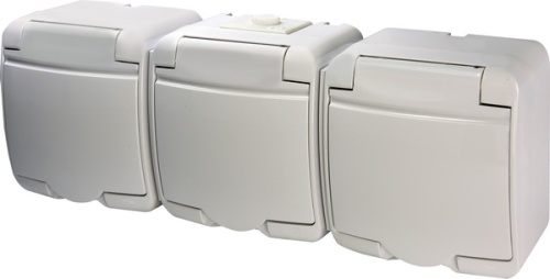 Розетка 3-я (Schuko) (белая крышка) (IP44/54) RHE-3s | код 004668023 | ETI