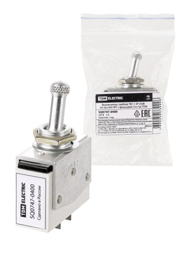 Выключатель-тумблер ТВ1-1 2P 250 В 5 А (4c) ON-OFF с фиксацией (1з+1р) TDM | код SQ0747-0400 | TDM