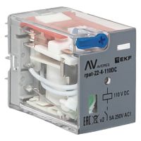 Реле промежуточное с кнопкой и мех. Индикацией RPAt 22/4 5A 110В DC EKF AVERES | код rpat-22-4-110DC | EKF