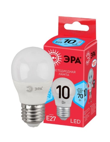 Лампа светодиодная ECO LED P45-10W-840-E27 (диод шар 10Вт нейтр. E27) | Код. Б0032971 | ЭРА